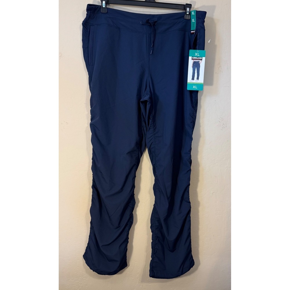 Kirkland Signature Active Pant Women XL Navy Blue Ruched‎ Side Stretch NEW